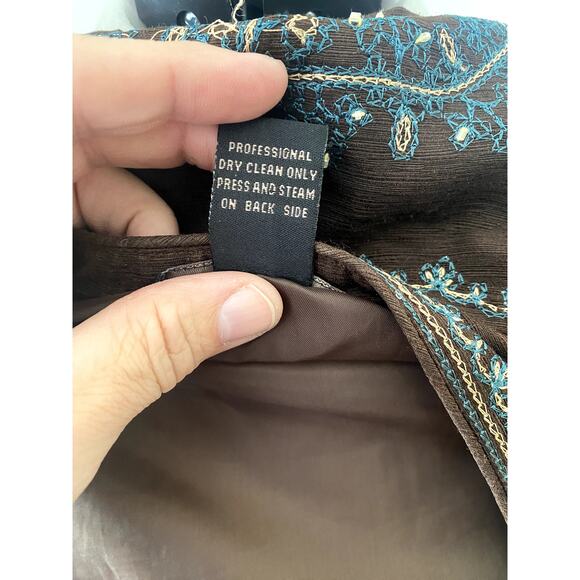 Silk Land Woman Brown Blue Beige Button Front Blazer Size 2x - Picture 5 of 11